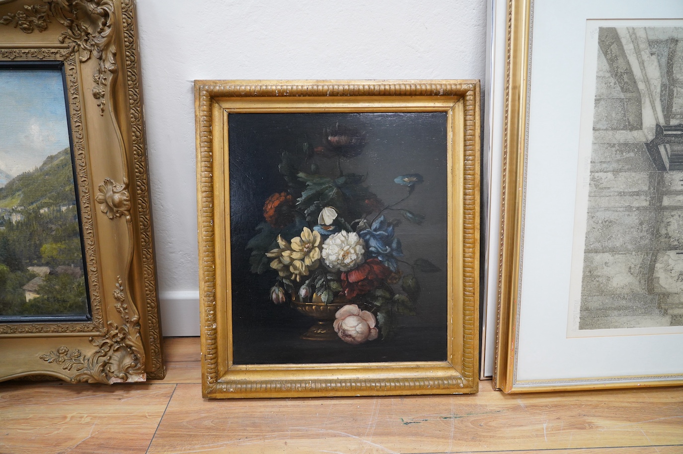 18th century Dutch School, oil on board, Still life, 43 x 36cm. Condition - appears good although restoration label to reverse. Some wear and losses to frame